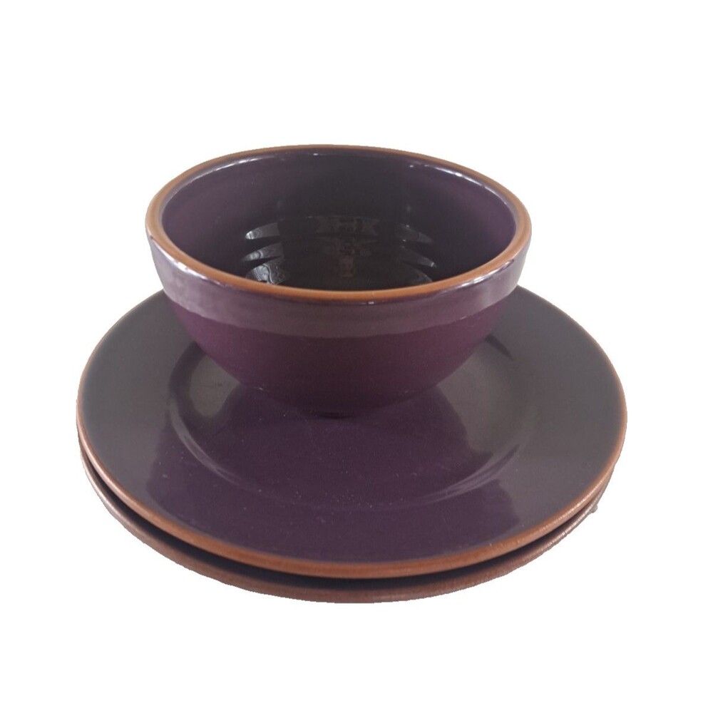 Bobby Flay Plancha Bowl & Salad Plates Purple Plum Set Of 3 Portugal Festive
